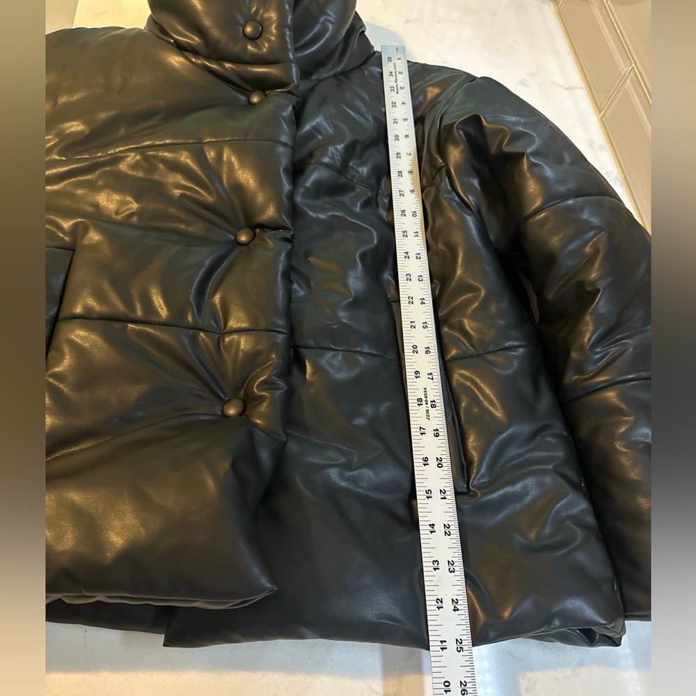 Gentle Herd High-Neck Puffer Jacket Black Size Medium‎ Vegan Leather - Picture 9 of 12